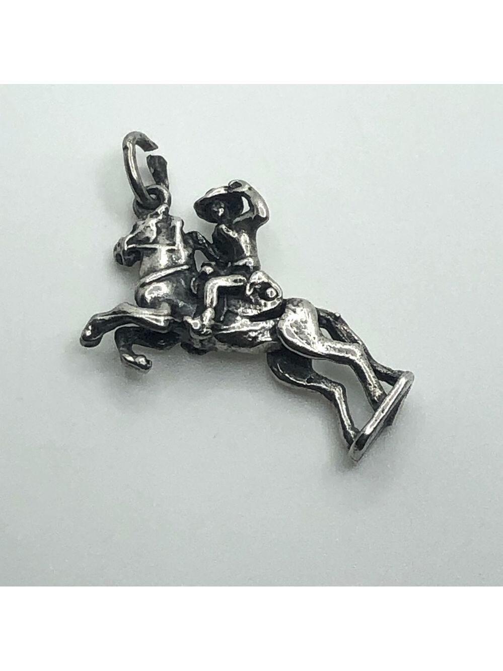 VTG Sterling Western Cowboy Bucking Bronco Horse Articulated Pendant Charm 1”